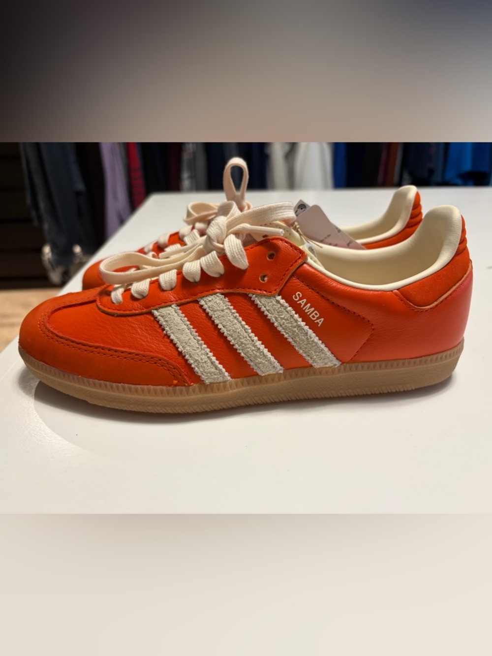 adidas Women’s Samba OG Orange Leather Sneakers with Cream Stripes- NWT